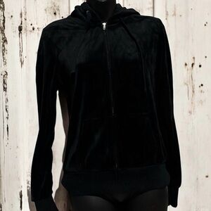 Fashion Nova Black Velvet Zip Up Hoodie